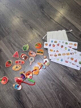 Wooden Food Lacing & Matching Toy Set